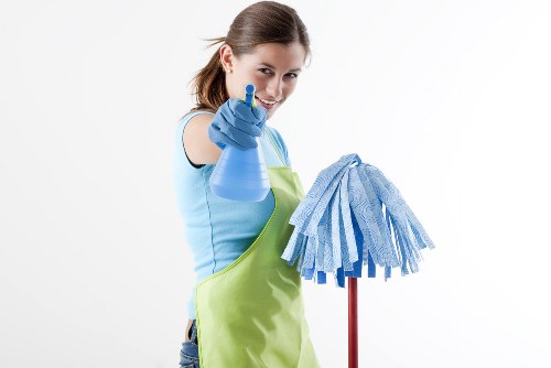 Local cleaning team preparing a Docklands apartment for handover