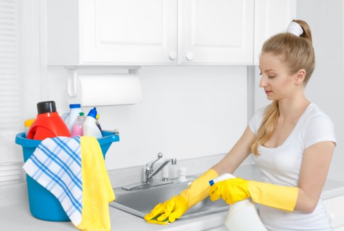 House cleaning team working in a modern flat near Canary Wharf in E14
